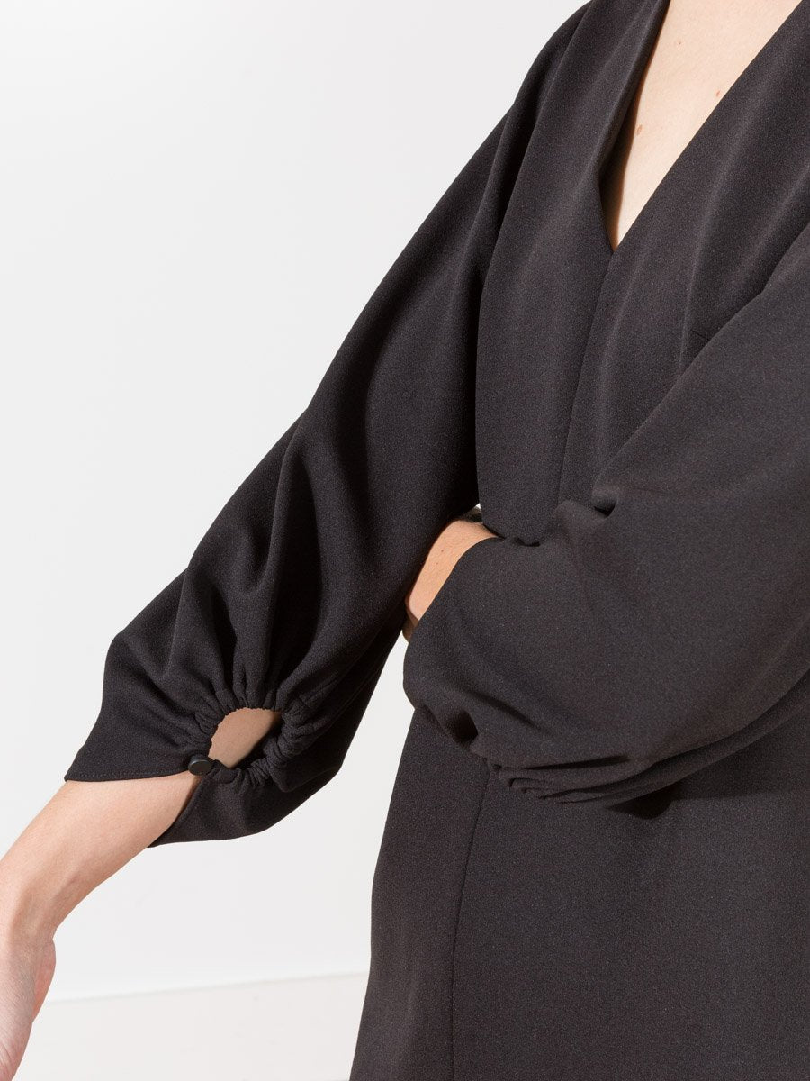 knee length dresses for ladies Compact Ultra Stretch Knit Long Sleeve Open Back Dress – Tibi Official main image 0