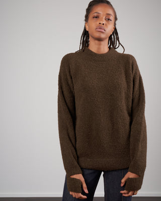 boucle alpaca sweater slit cuff easy pullover - dark loden