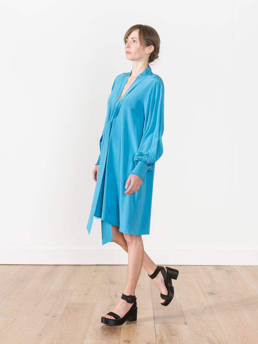 Tibi Arielle Silk Tie Front Dress in Blue Tibi Arielle Silk Tie Front Dress in Blue