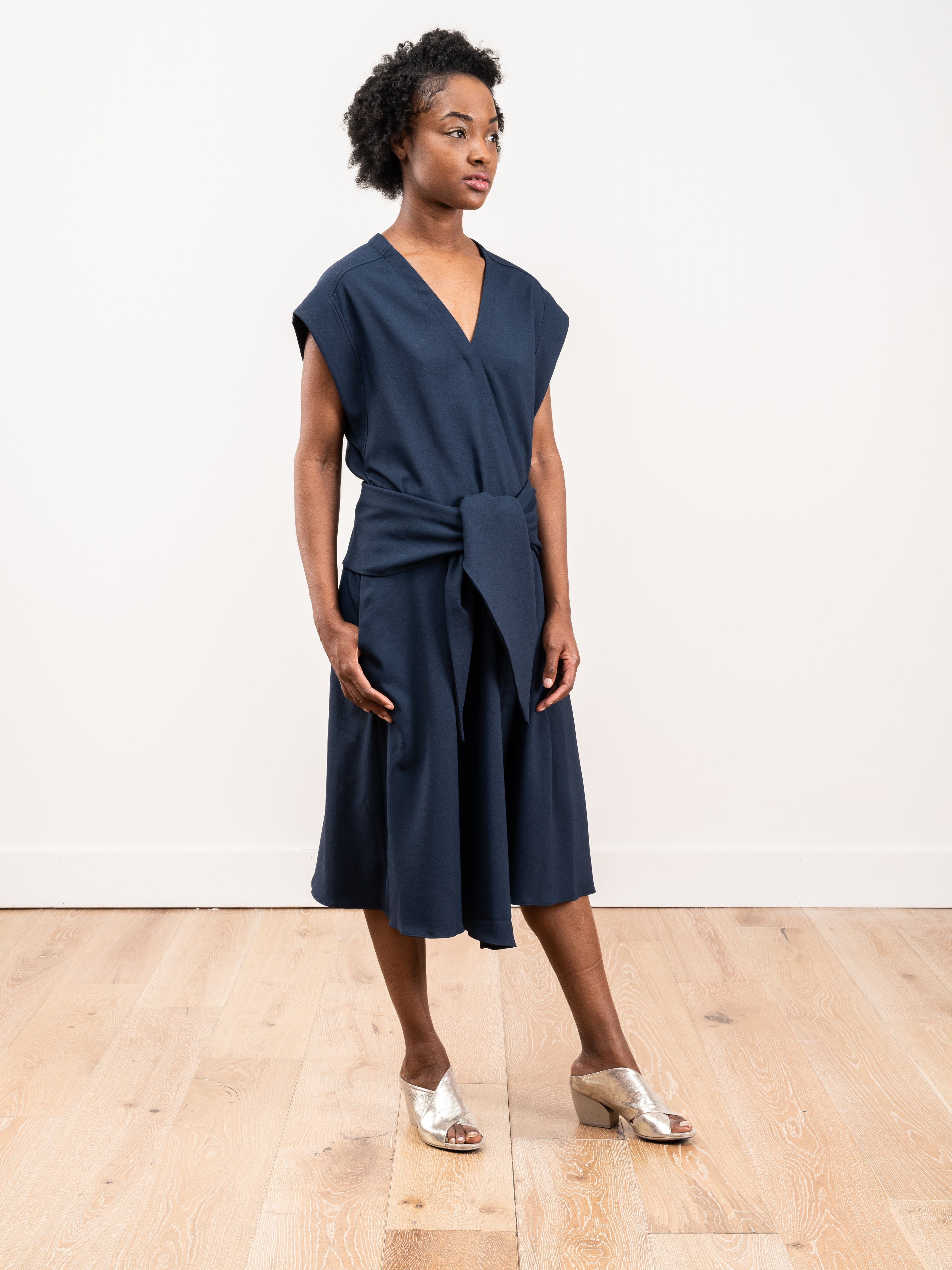 Tibi Chalky Drape Sleeveless Wrap Dress Navy Tibi Chalky Drape Sleeveless Wrap Dress Navy