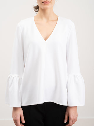 structured crepe v-neck ruffle top