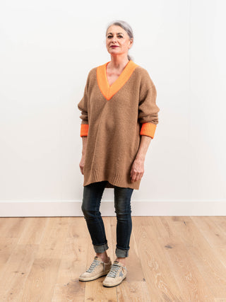 deep v-neck contrast sweater