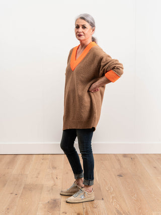 deep v-neck contrast sweater