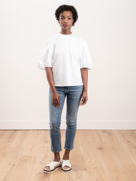 Tibi Eco Poplin Balloon Sleeve Crewneck Top White