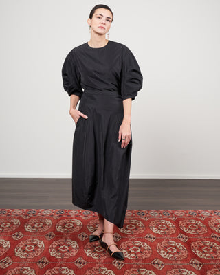 italian sporty nylon pleat sleeve top - black