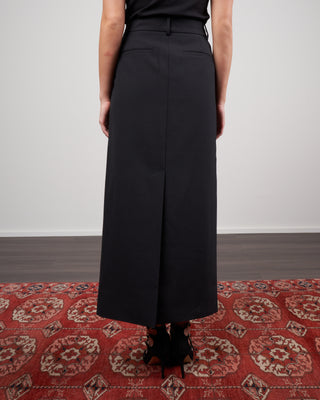 luxe plainweave maxi trouser skirt - black