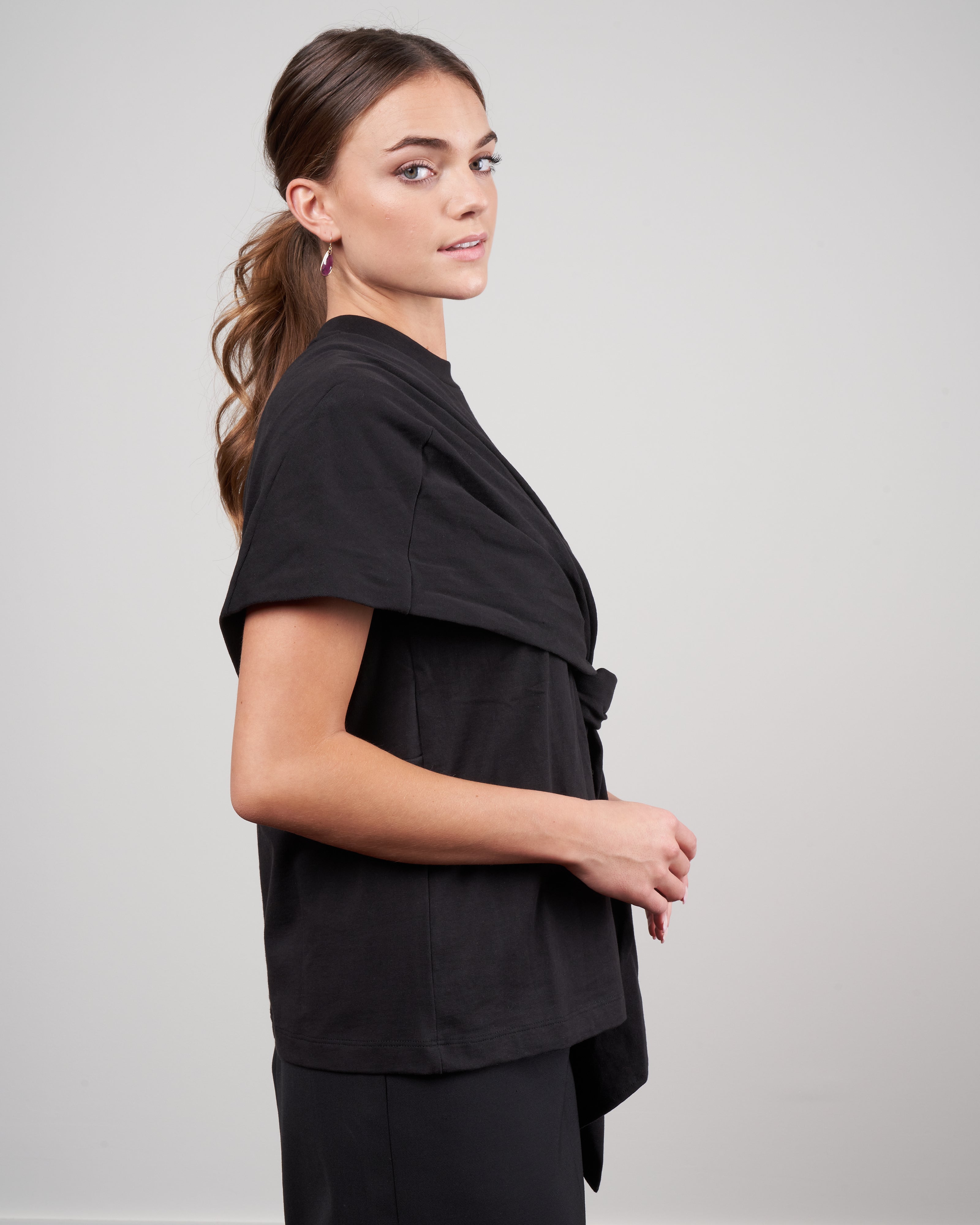 Tibi Punto Milano Draped Tshirt Black Black