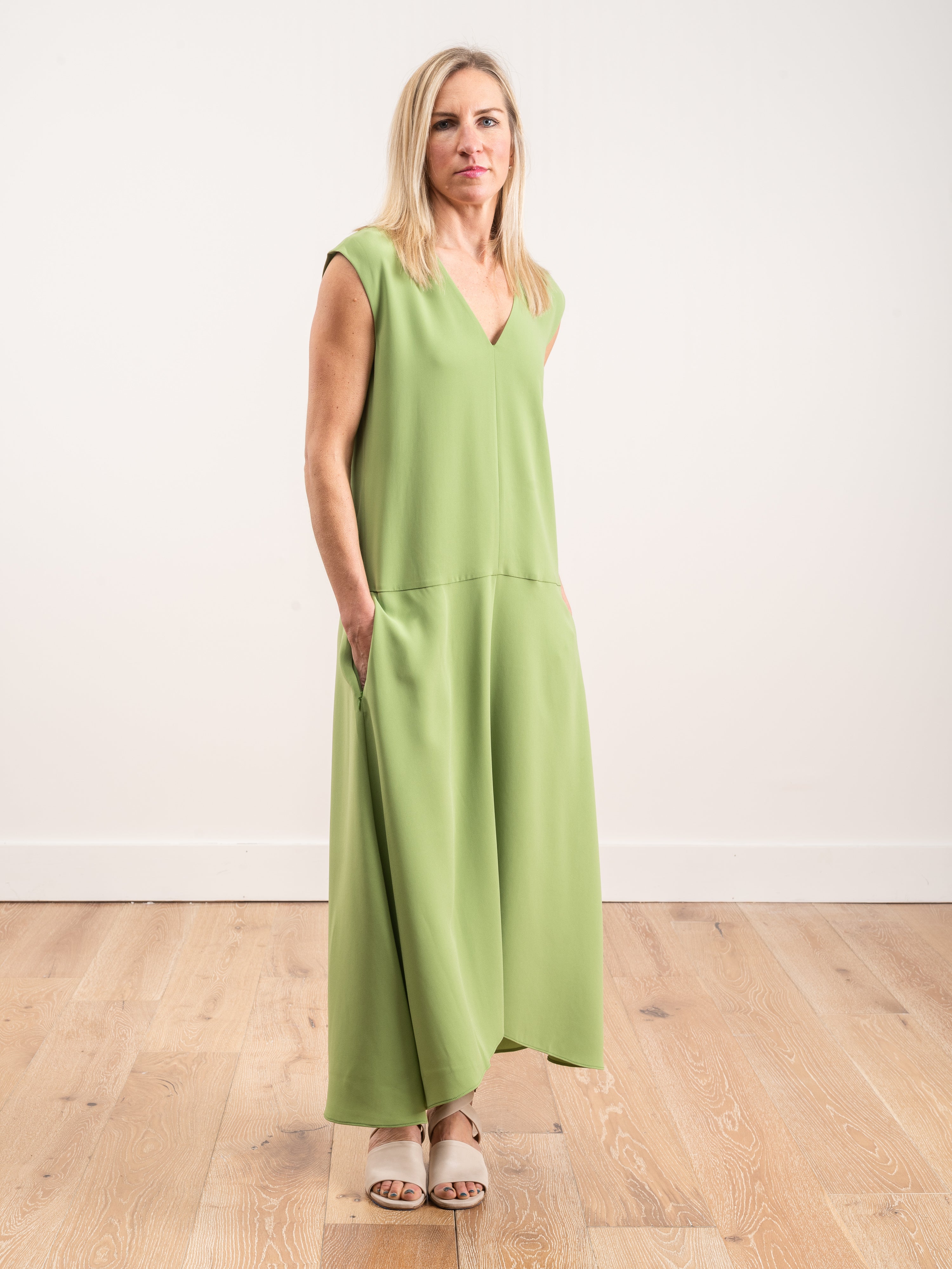 Tibi Spring Triacetate Vneck Dress Grass Tibi Spring Triacetate Vneck Dress Grass