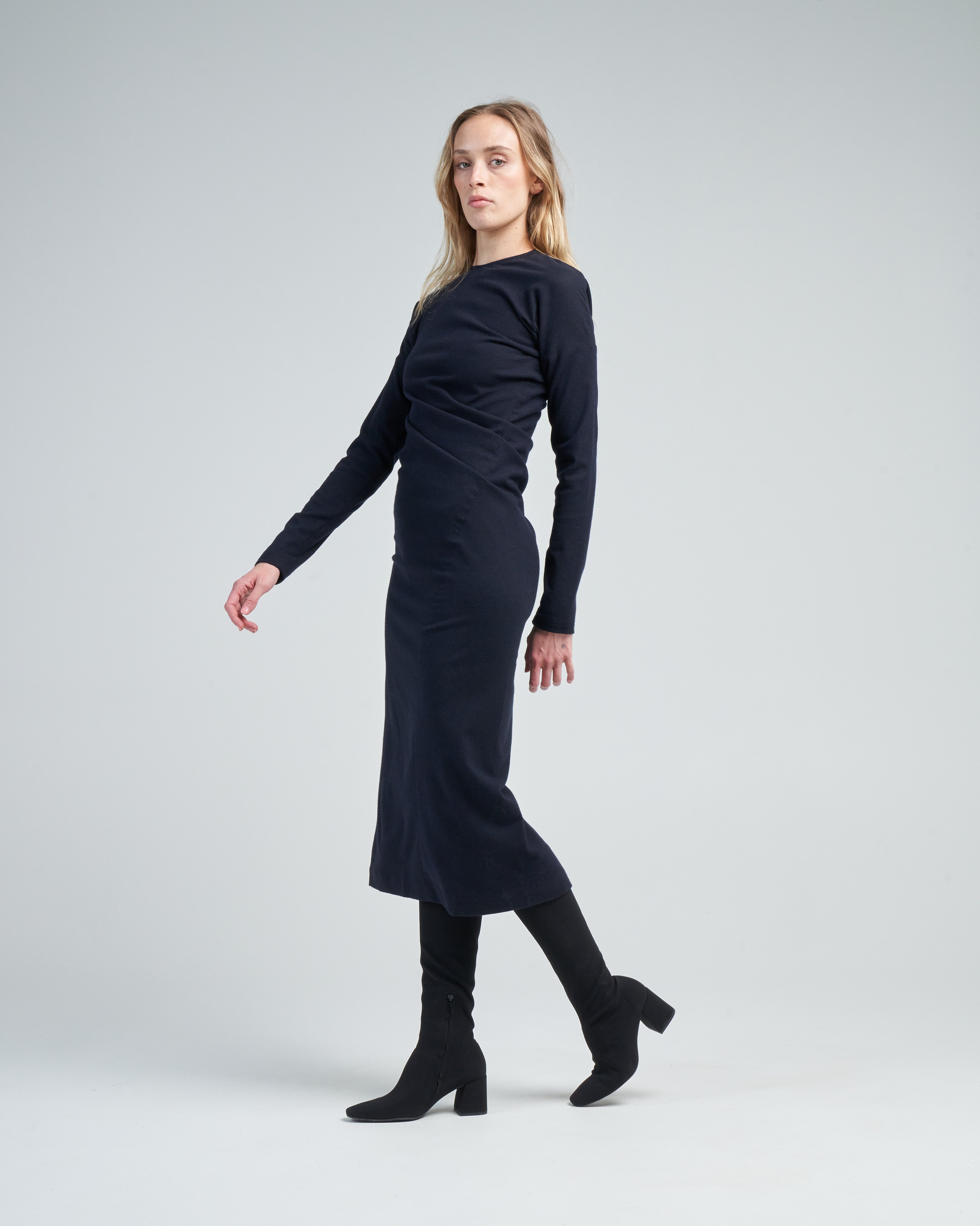 Toteme Twisted Flannel Dress Navy