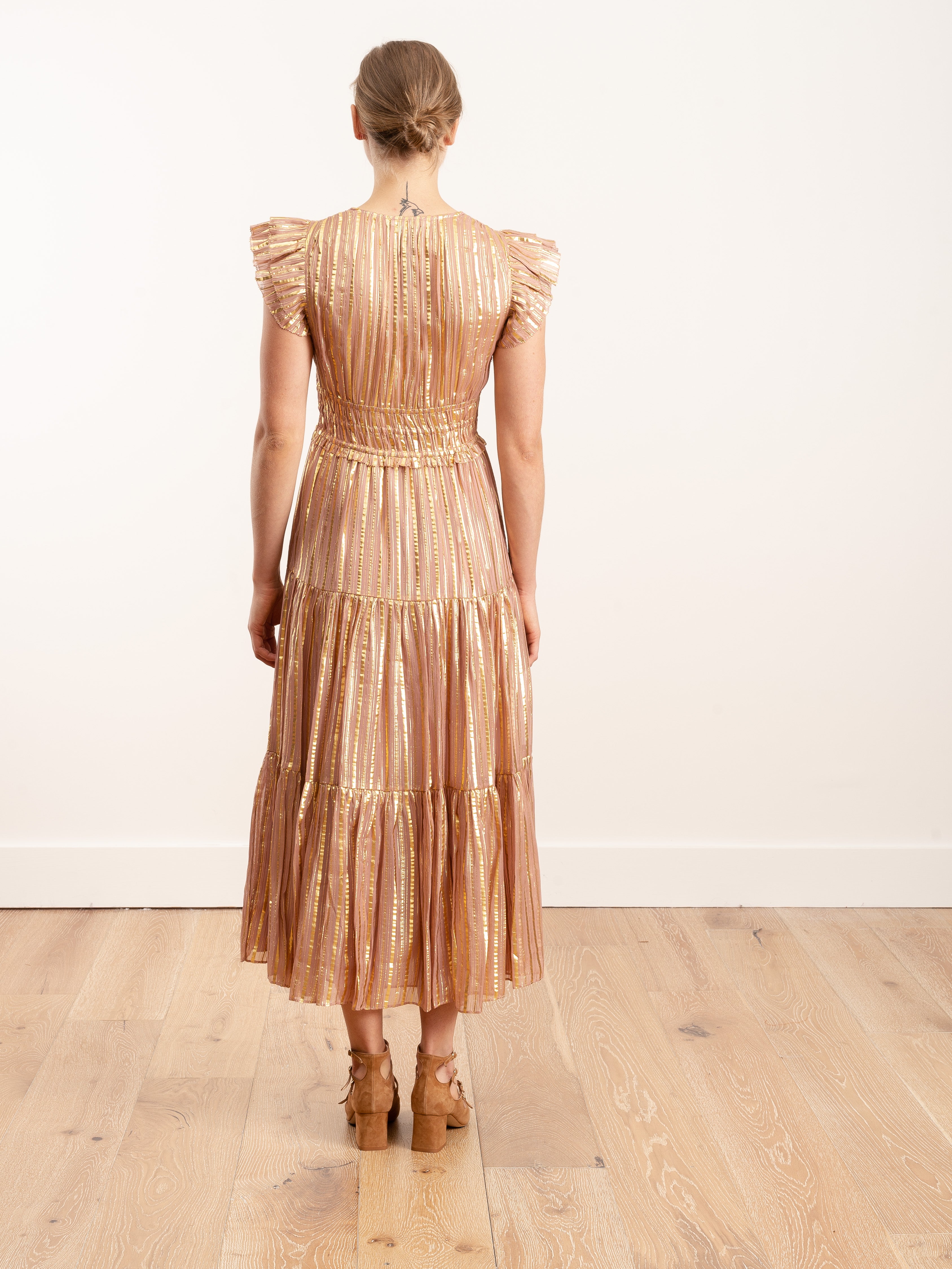 ulla johnson rose gold dress Ulla Johnson Antonia Ruffled Devor Gown