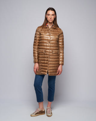 ultralight single breasted midi down jacket - bronze
