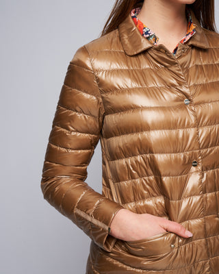 ultralight single breasted midi down jacket - bronze