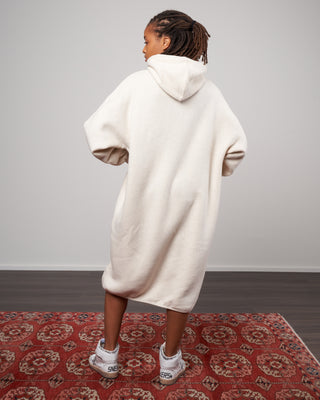 cotton tencel brushed fleece, hooded dress - oat