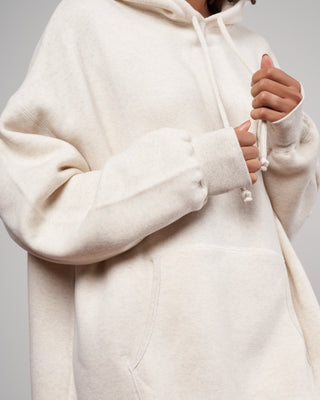 cotton tencel brushed fleece, hooded dress - oat