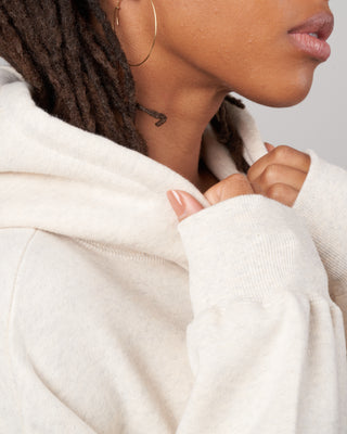 cotton tencel brushed fleece, hooded dress - oat