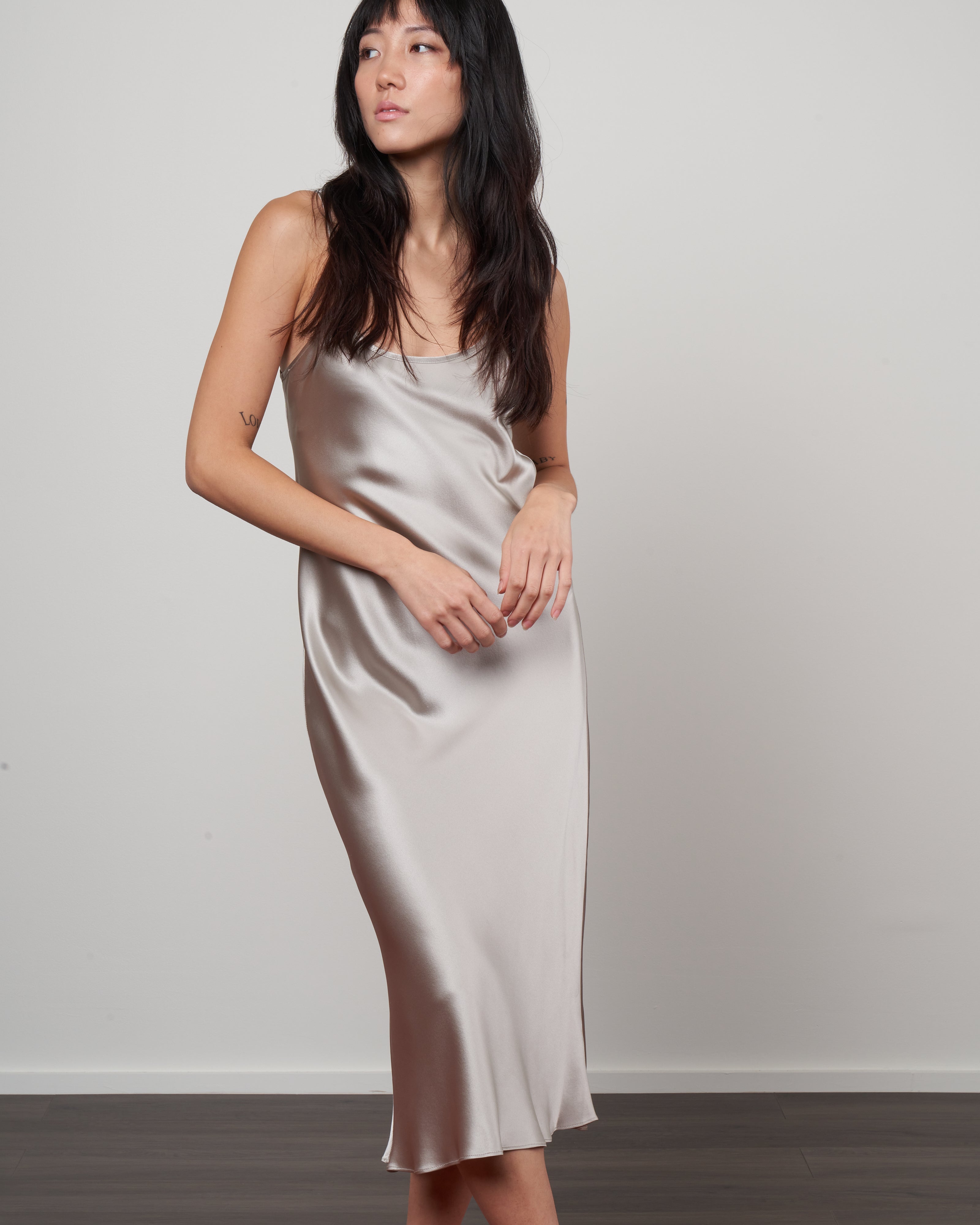 silver slip dress midi Silver Sequin Slip Midi Dress, Italian Party Dress