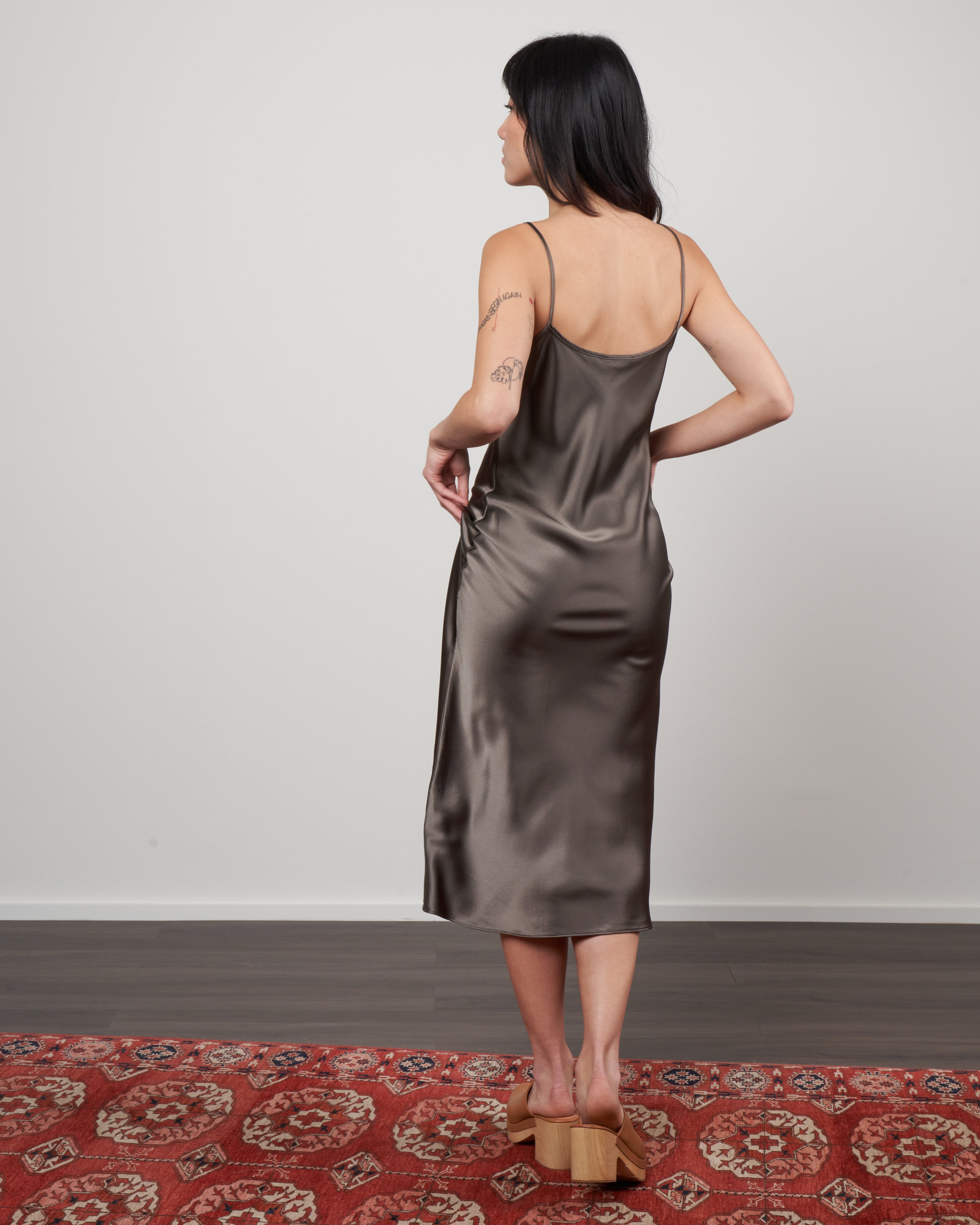 midi slip dress - taupe silk midi slip dress - taupe silk