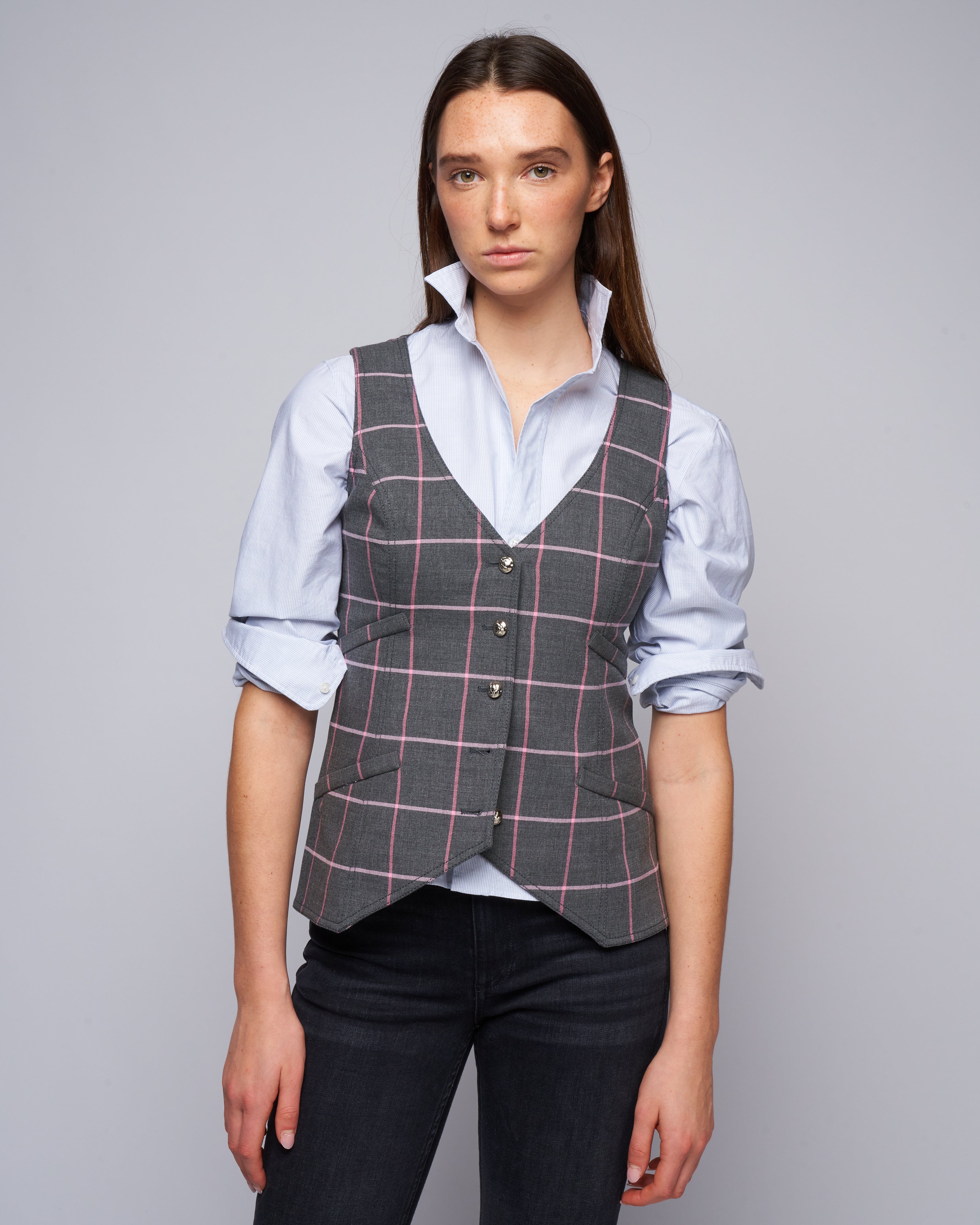 Smythe Waistcoat Grey/Pink Windowpane - Main Image