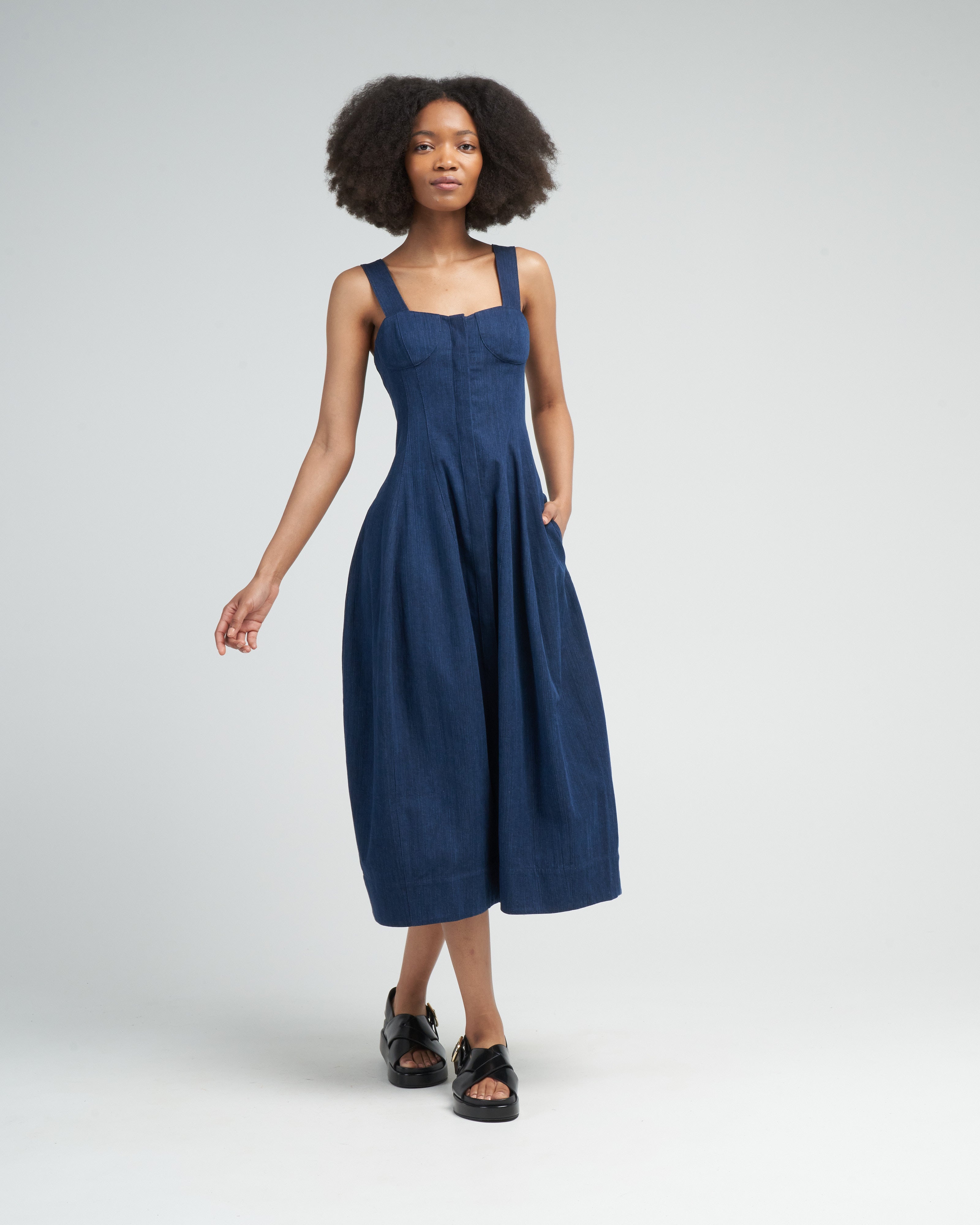 Tibi Washed Summer Denim Dress Dark Enzyme Wash Denzw Tibi Washed Summer Denim Dress Dark Enzyme Wash Denzw