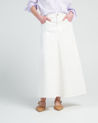 white denim godet midi skirt - white