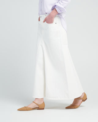 white denim godet midi skirt - white