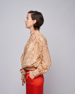 wild roses print voile sash shirt - poudre