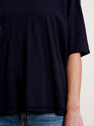 rib back mixed crew elbow tee - twilight