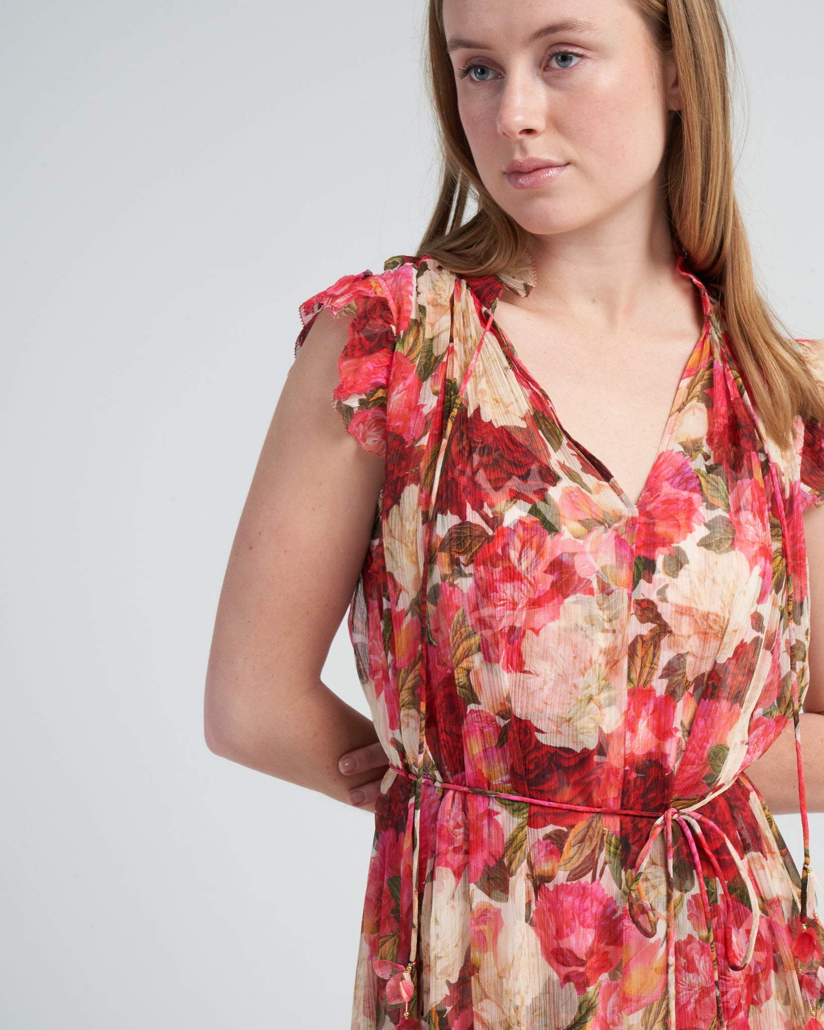 Zimmermann Wonderland Flutter Dress Pink Peonies scarpa