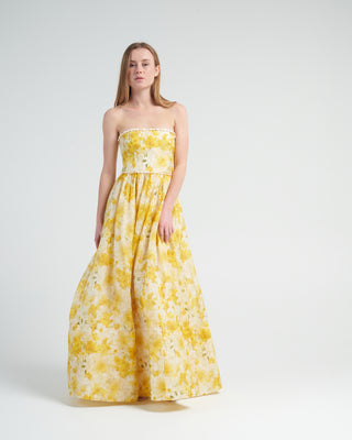 wonderland shell gown - daffodil print