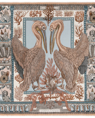 wool and silk square scarf the pelicans and the sea - coral salt