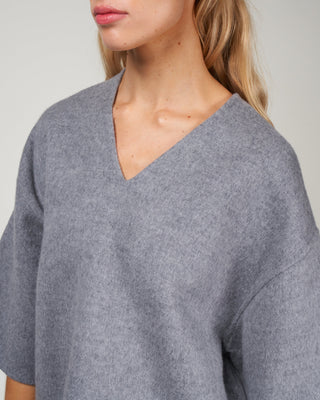 wool angora vneck top - medium heather grey