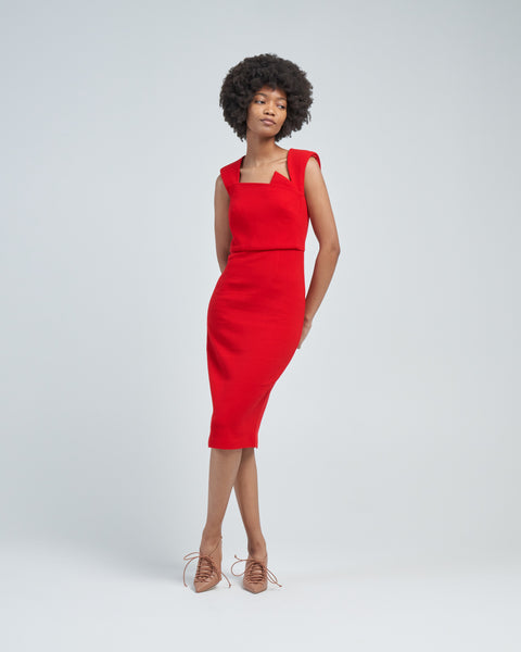 red wool dress Roland Mouret Crepe Midi Red pre-made-extra Gown Ready To Wear Conservatively carved with a Color:Ivory/Mauve/Nude