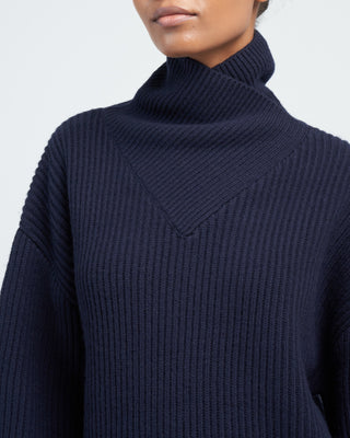 wrapped-neck knit - navy