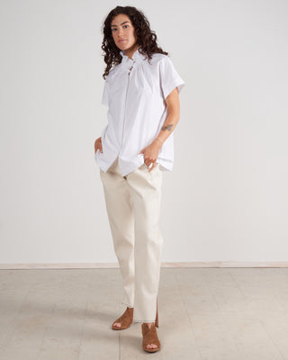 elastic gaban shirt - white cotton poplin