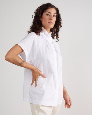 elastic gaban shirt - white cotton poplin