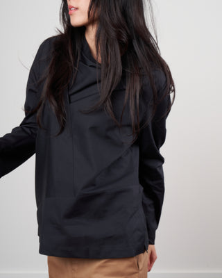 long sleeve fold shirt - black cotton poplin