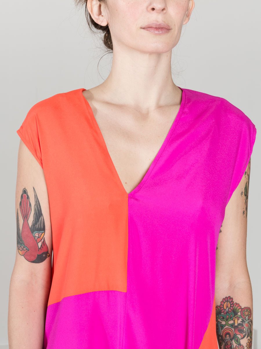 open lace back dress Zero + Maria Cornejo Loop Dress in Fuschia and Orange