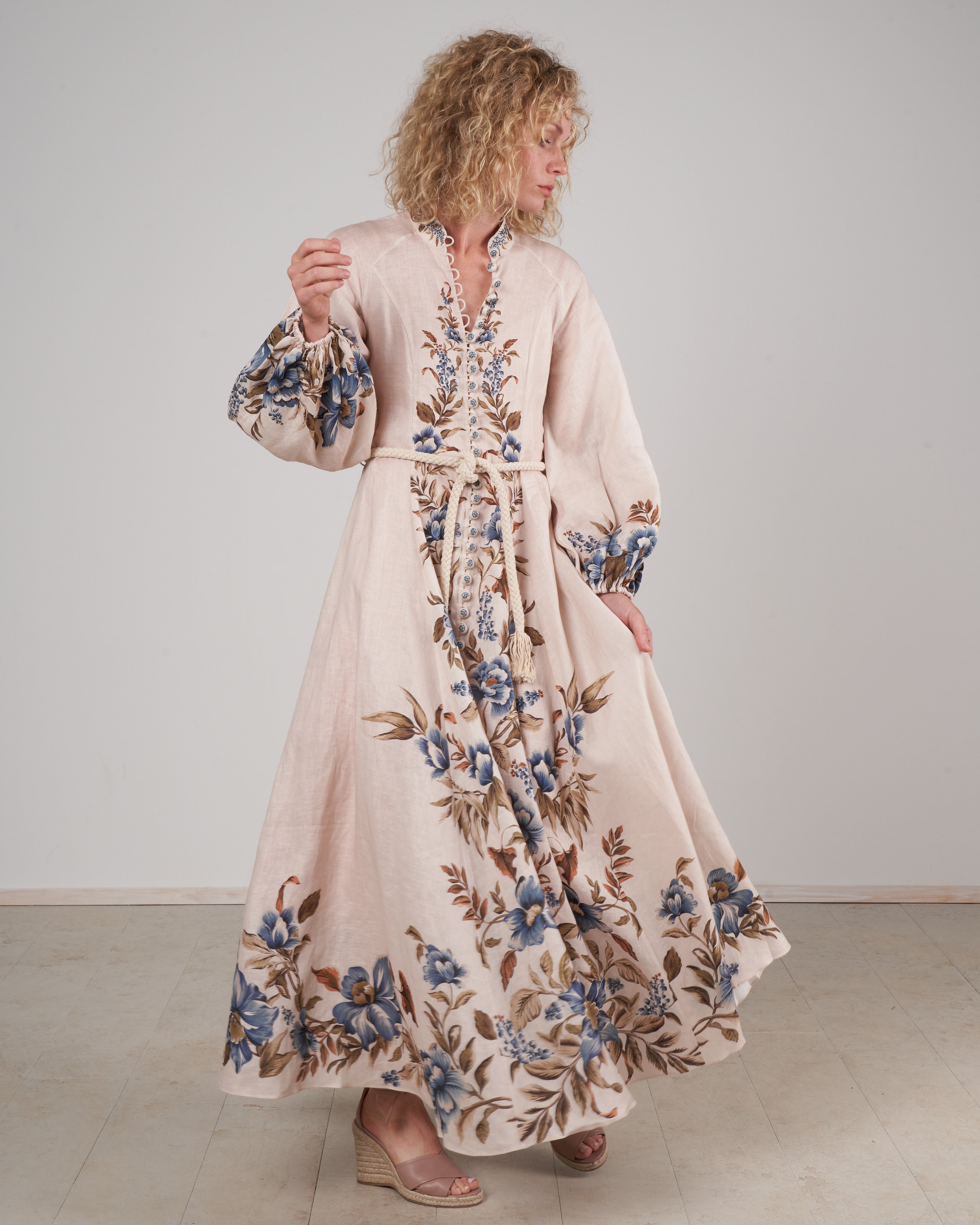 Zimmermann Aliane Billow Long Dress Khaki Floral Khf Zimmermann Aliane Billow Long Dress Khaki Floral Khf