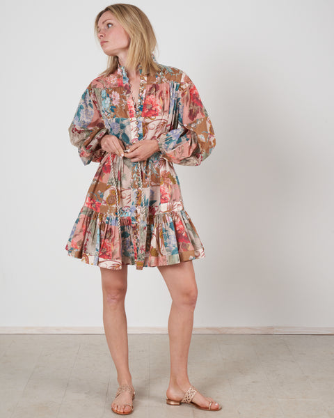Zimmermann Cassia Drop Waist Mini Dress Patchwork Floral Pkfl Zimmermann Cassia Drop Waist Mini Dress Patchwork Floral Pkfl