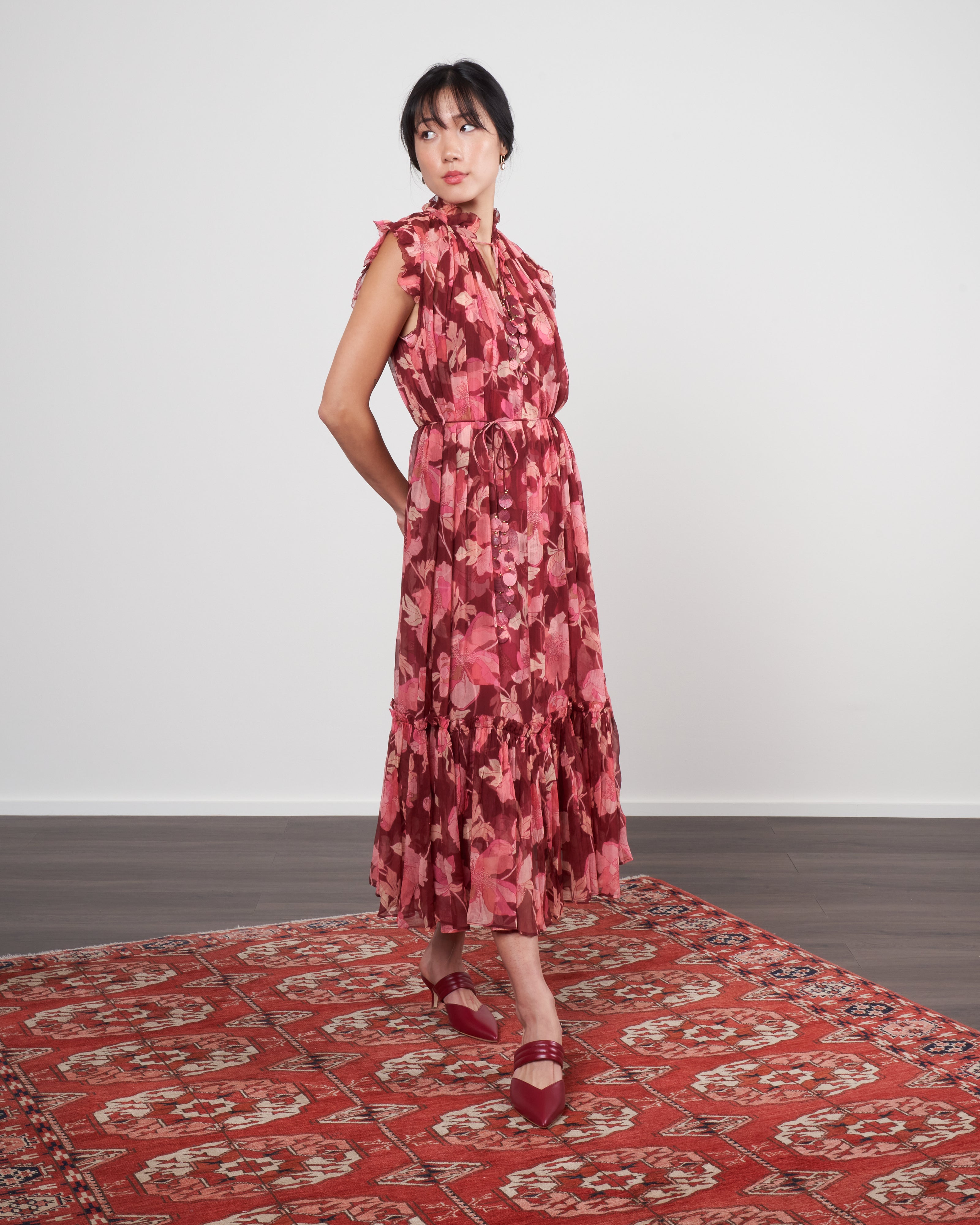 concert flutter dress - burgundy peonies concert flutter dress - burgundy peonies