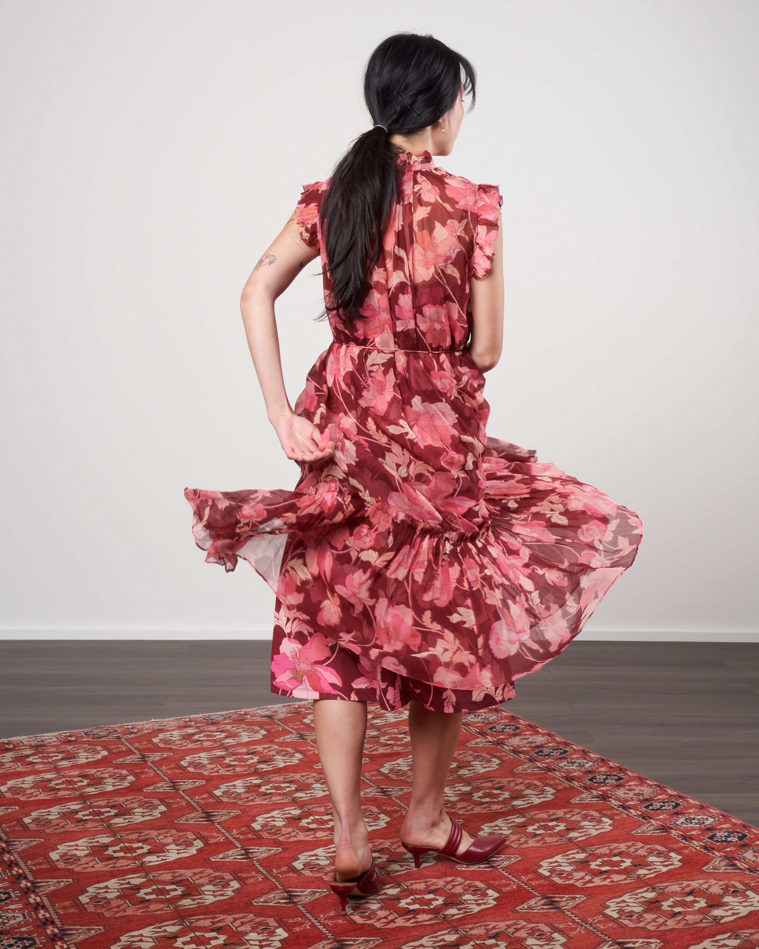 zimmermann red floral dress Zimmermann Red Floral Printed Chiffon Ruffled Backless Mini Dress M Zimmermann