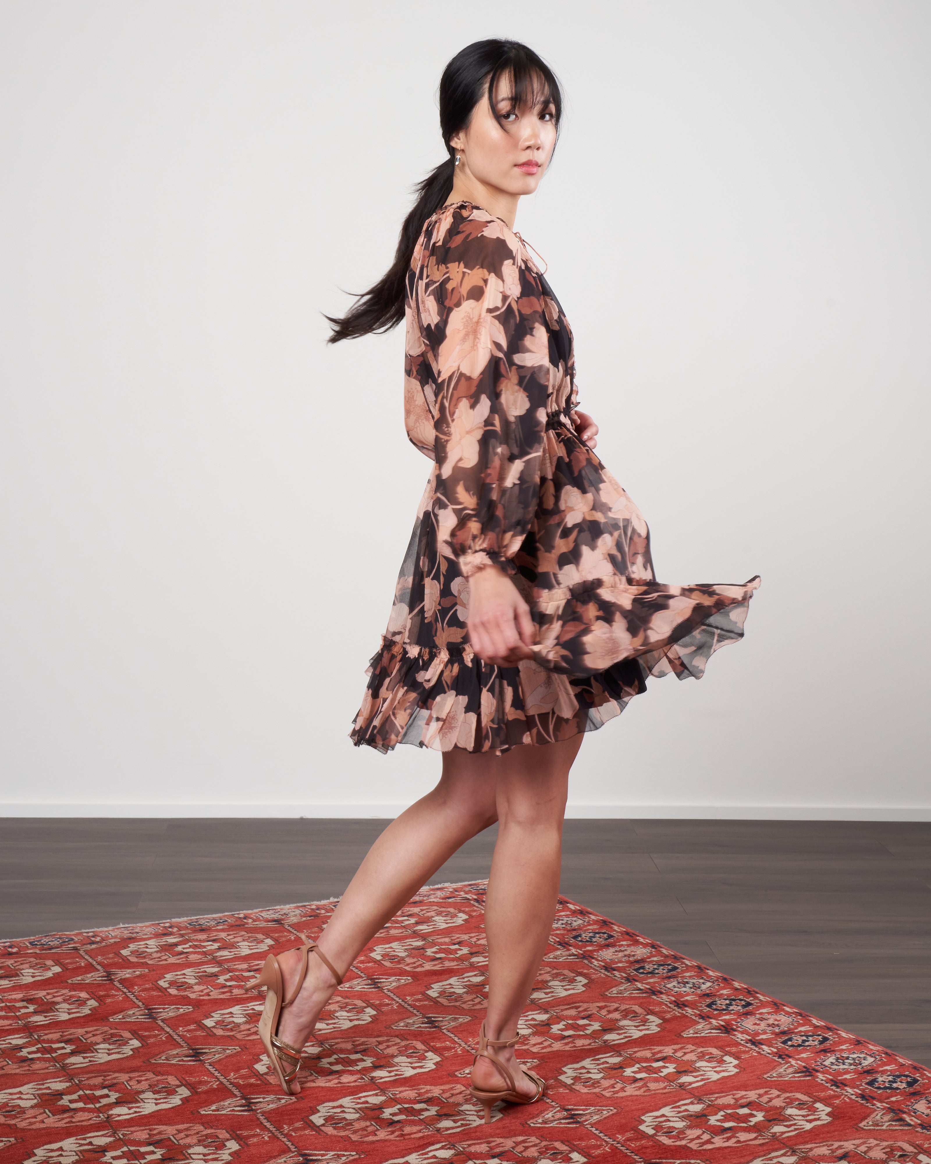 concert lace-up mini dress - black peonies concert lace-up mini dress - black peonies