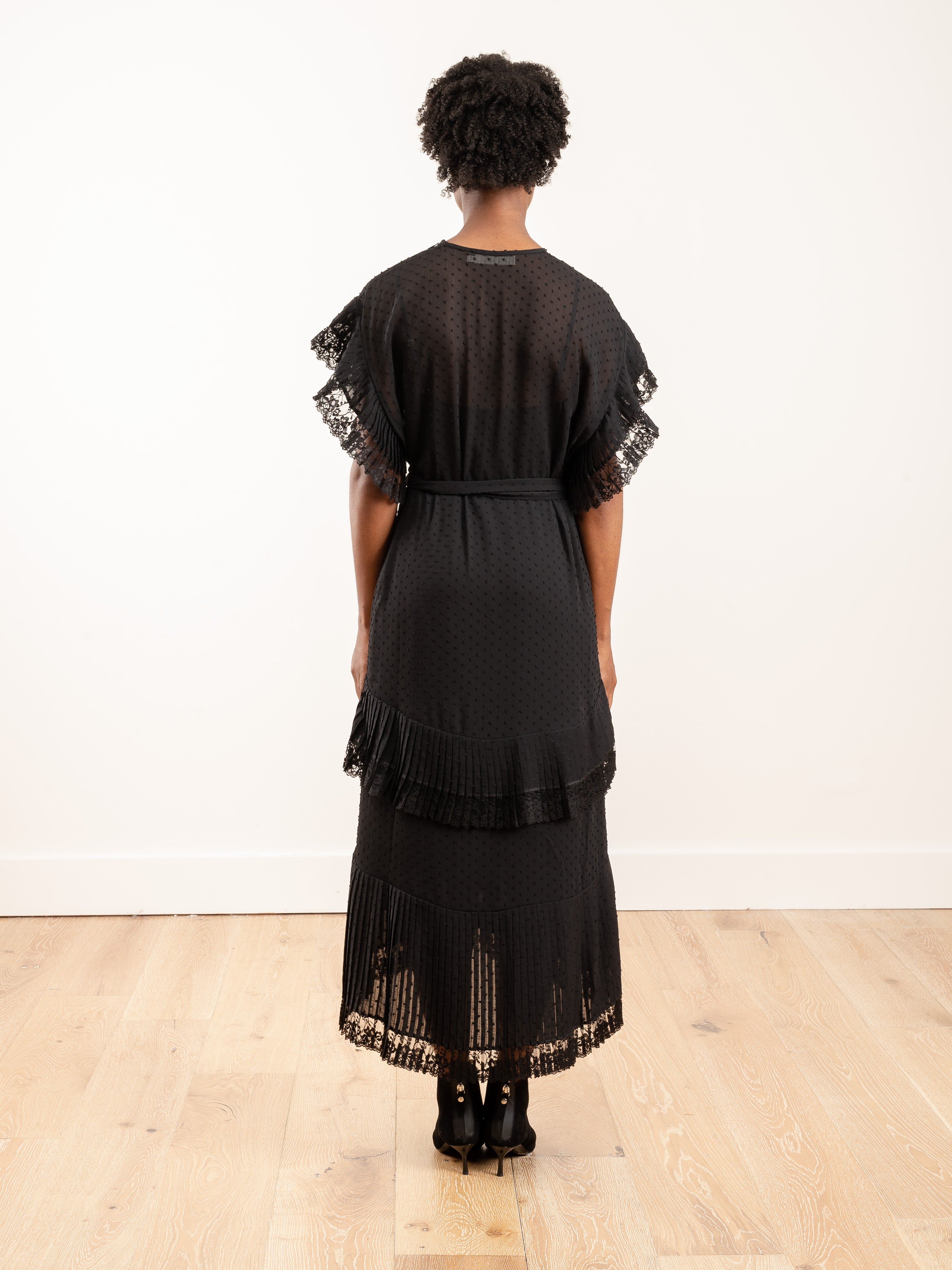 espionage pleat frill midi dress