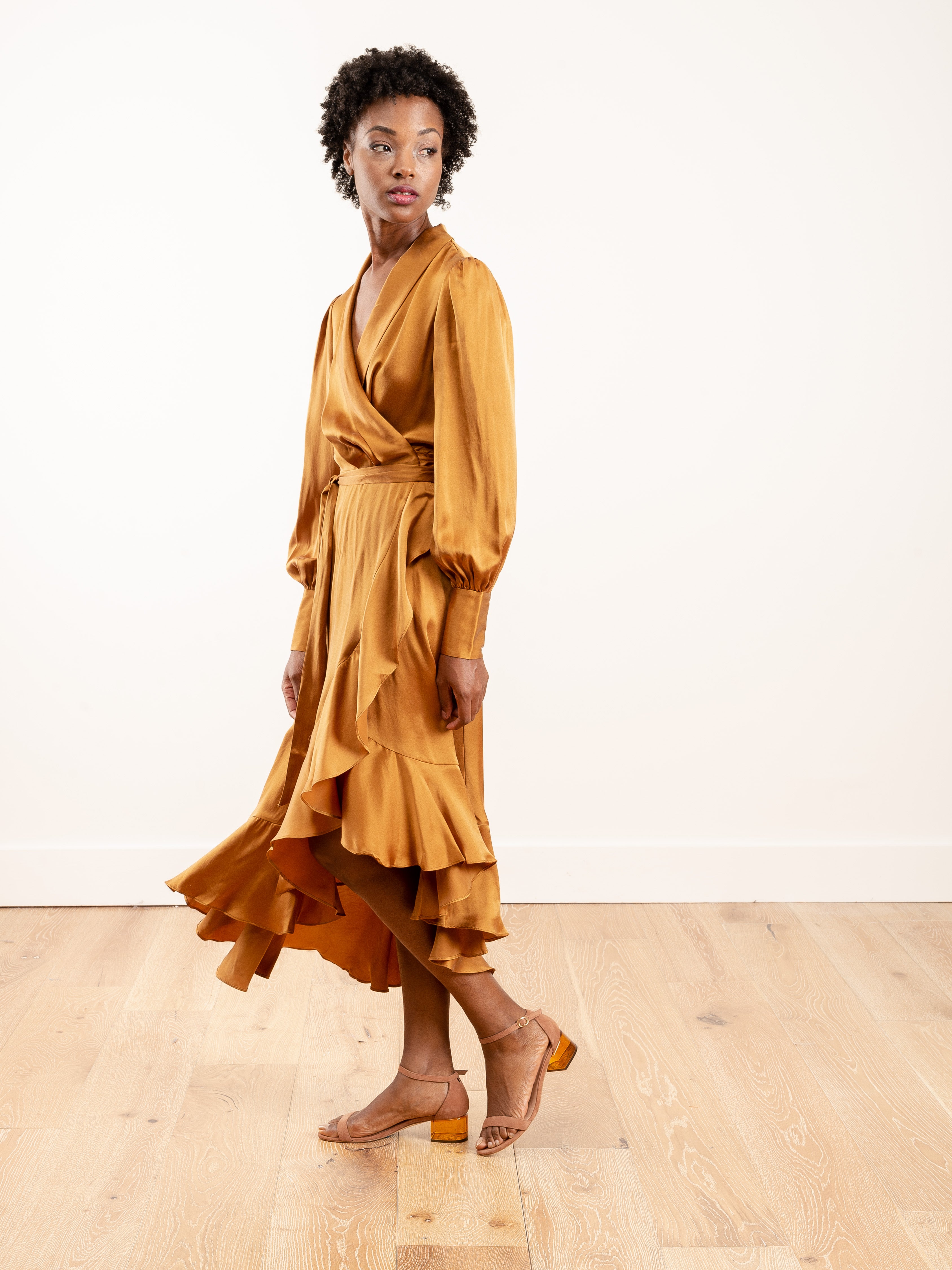 Zimmermann Espionage Silk Wrap Midi Broonze