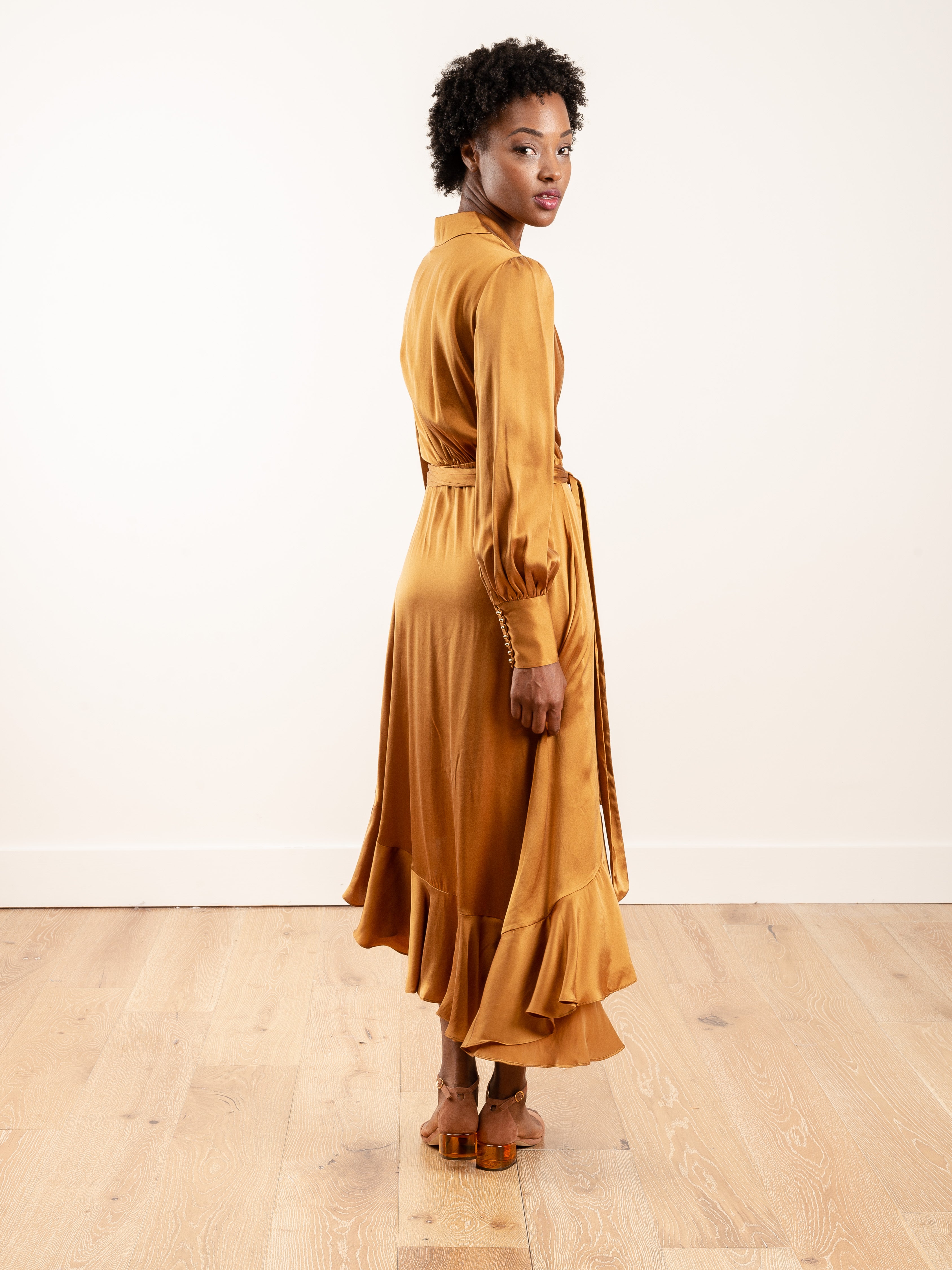 Zimmermann Espionage Silk Wrap Midi Broonze