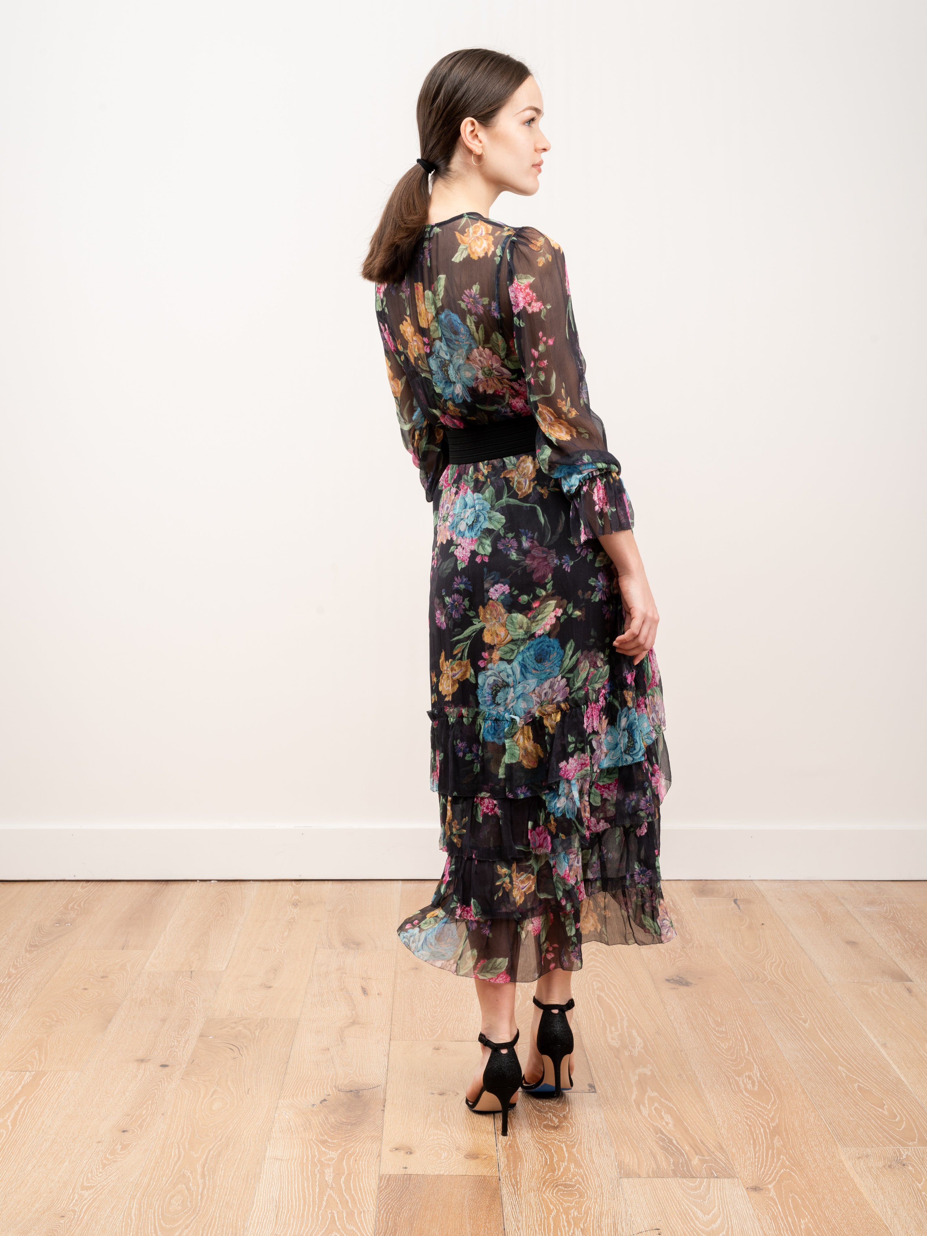 Zimmermann Ninety-Six Chevron Frill Dress Black Blossom Zimmermann Ninety-Six Chevron Frill Dress Black Blossom