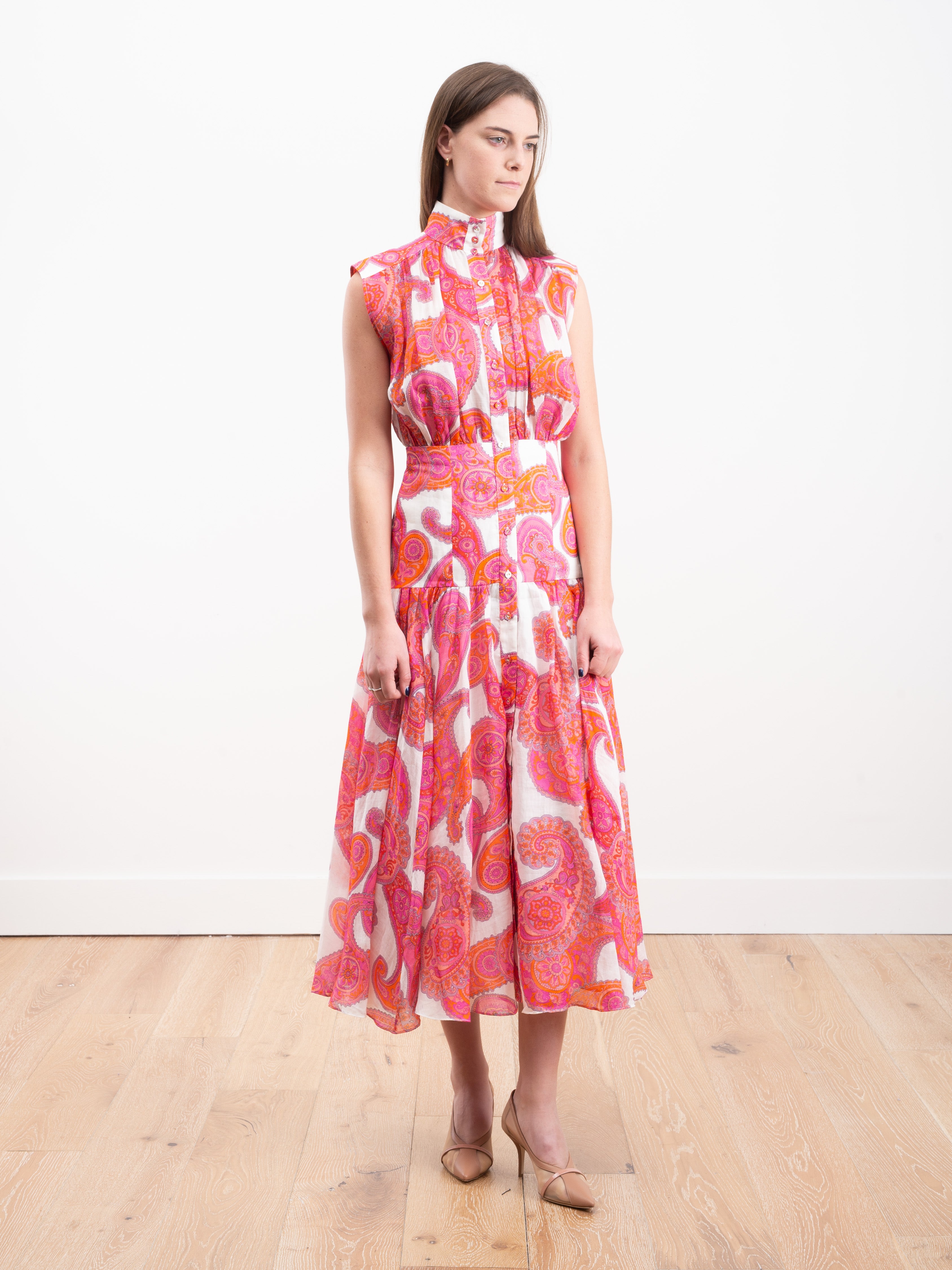 Zimmermann Peggy Sleeveless Shirt Dress Magenta Ivory Paisley Zimmermann Peggy Sleeveless Shirt Dress Magenta Ivory Paisley
