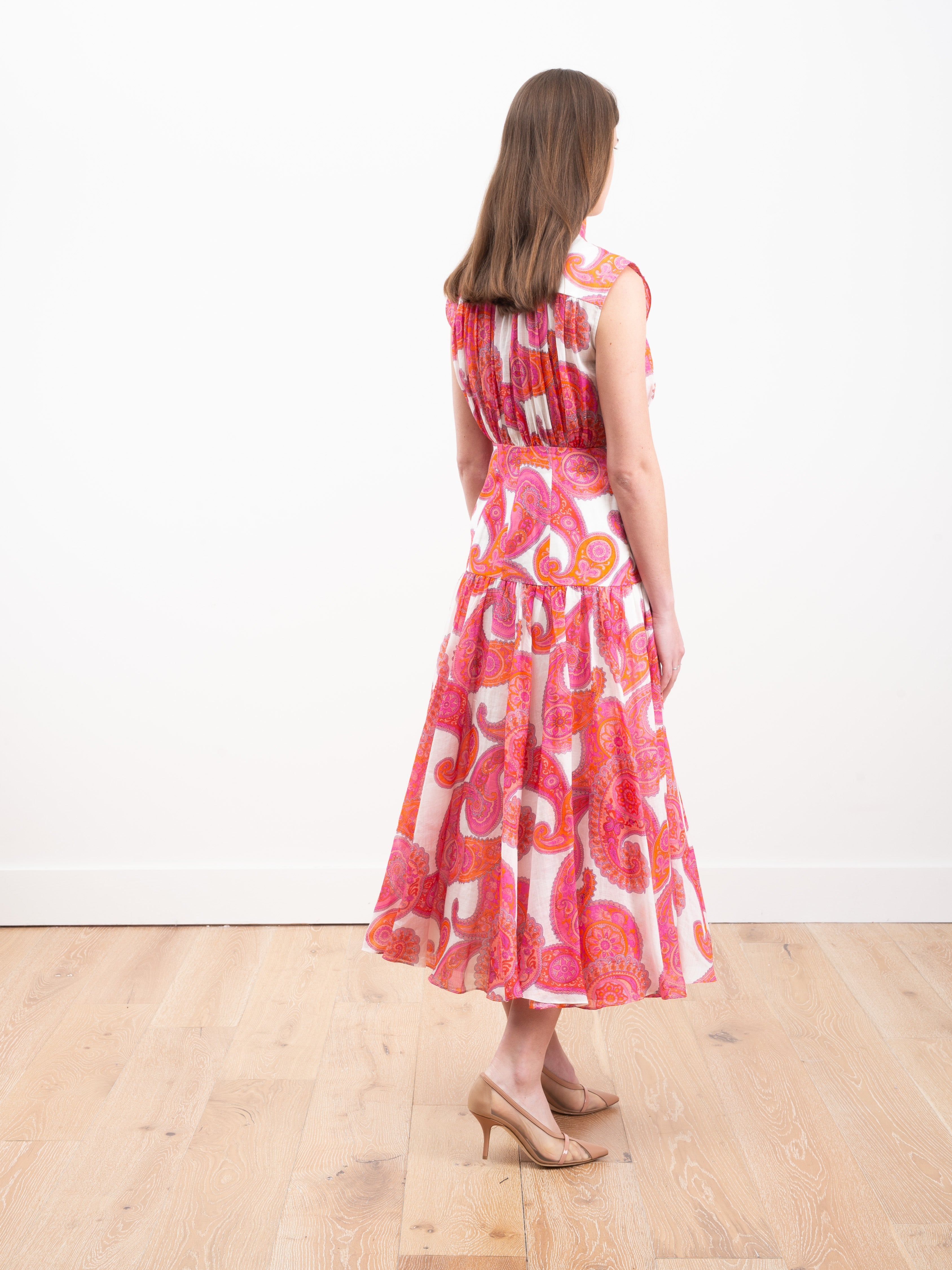 Zimmermann Peggy Sleeveless Shirt Dress Magenta Ivory Paisley