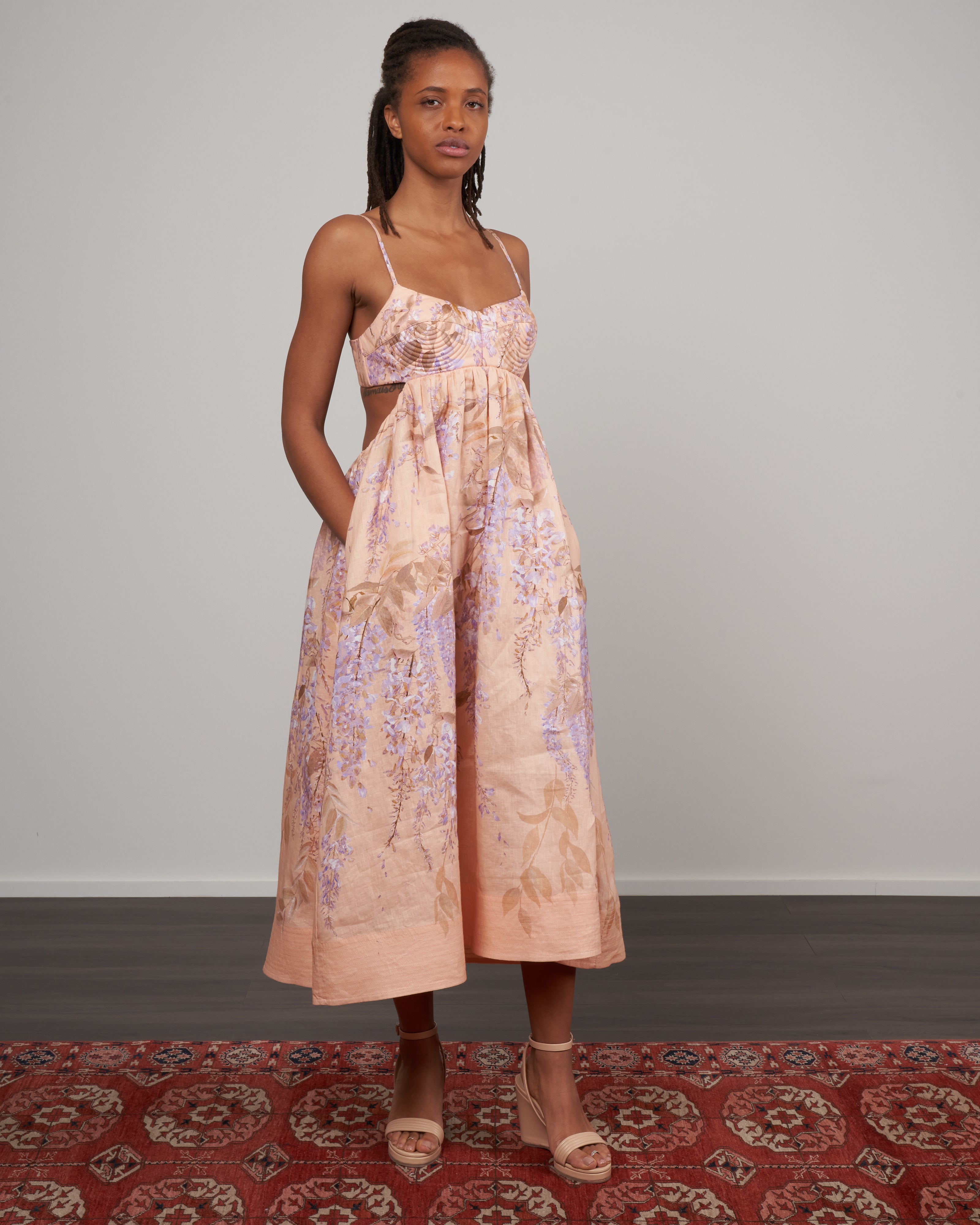 rosa bralette midi dress - lilac wisteria floral rosa bralette midi dress - lilac wisteria floral