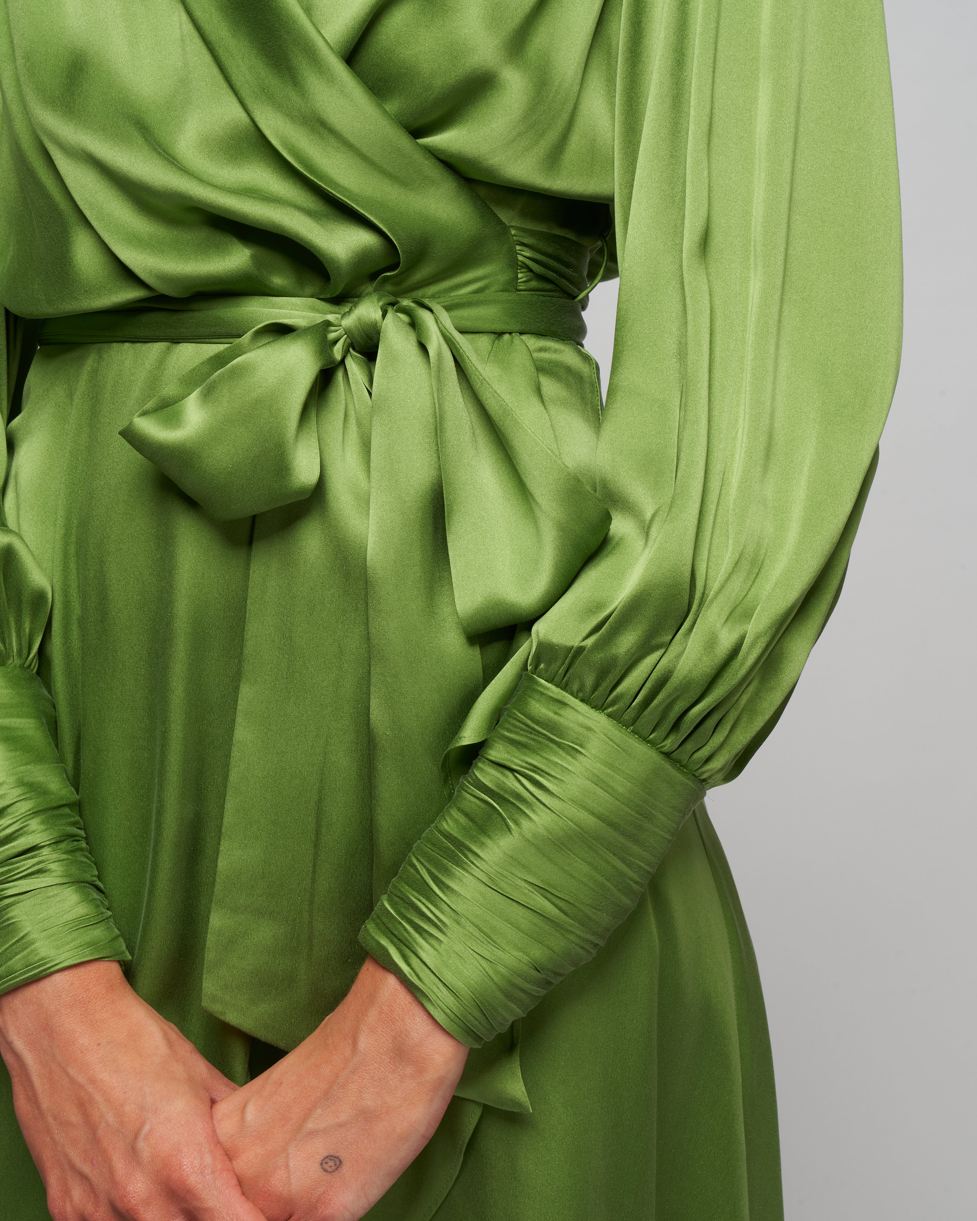 silk wrap midi dress - olive silk wrap midi dress - olive